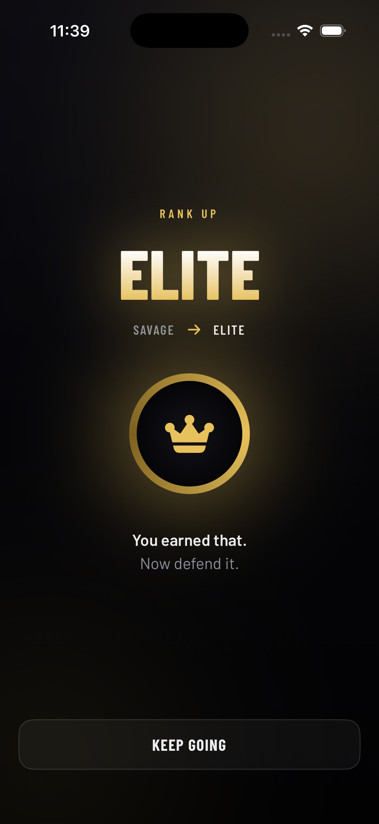 HardMode rank-up screen showing earned progress.